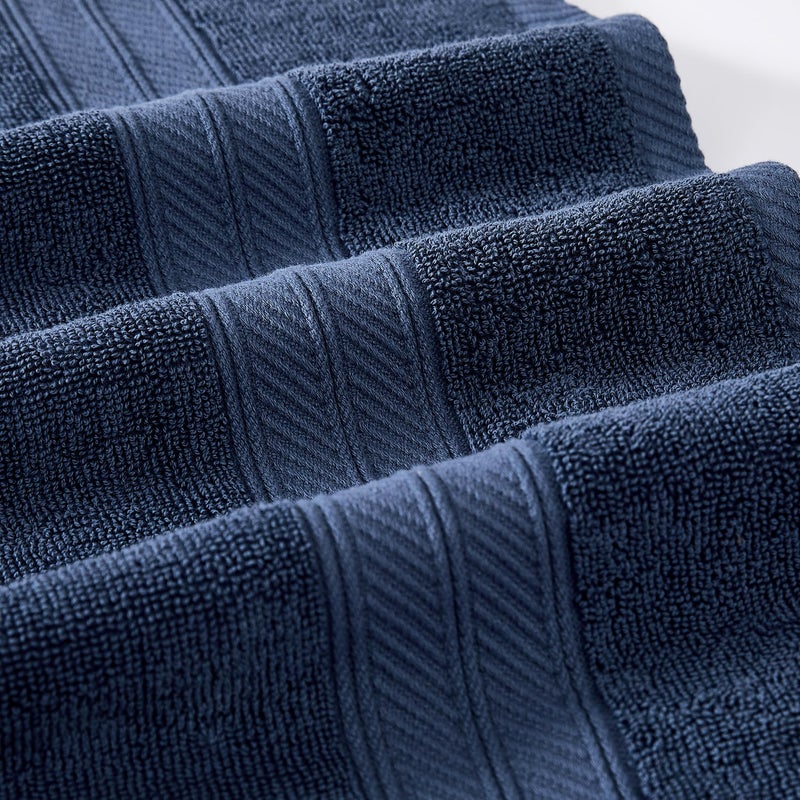 Modern Threads Trefoil Filigree 6-Piece 100% Cotton Towel Set â€“ Reversible Yarn Dyed Jacquard â€“ Includes 2 Bath Towels, 2 Hand Towels, 2 Washcloths â€“ Absorbent, Quick Dry, Soft & Durable â€“ Navy Blue - Image 3